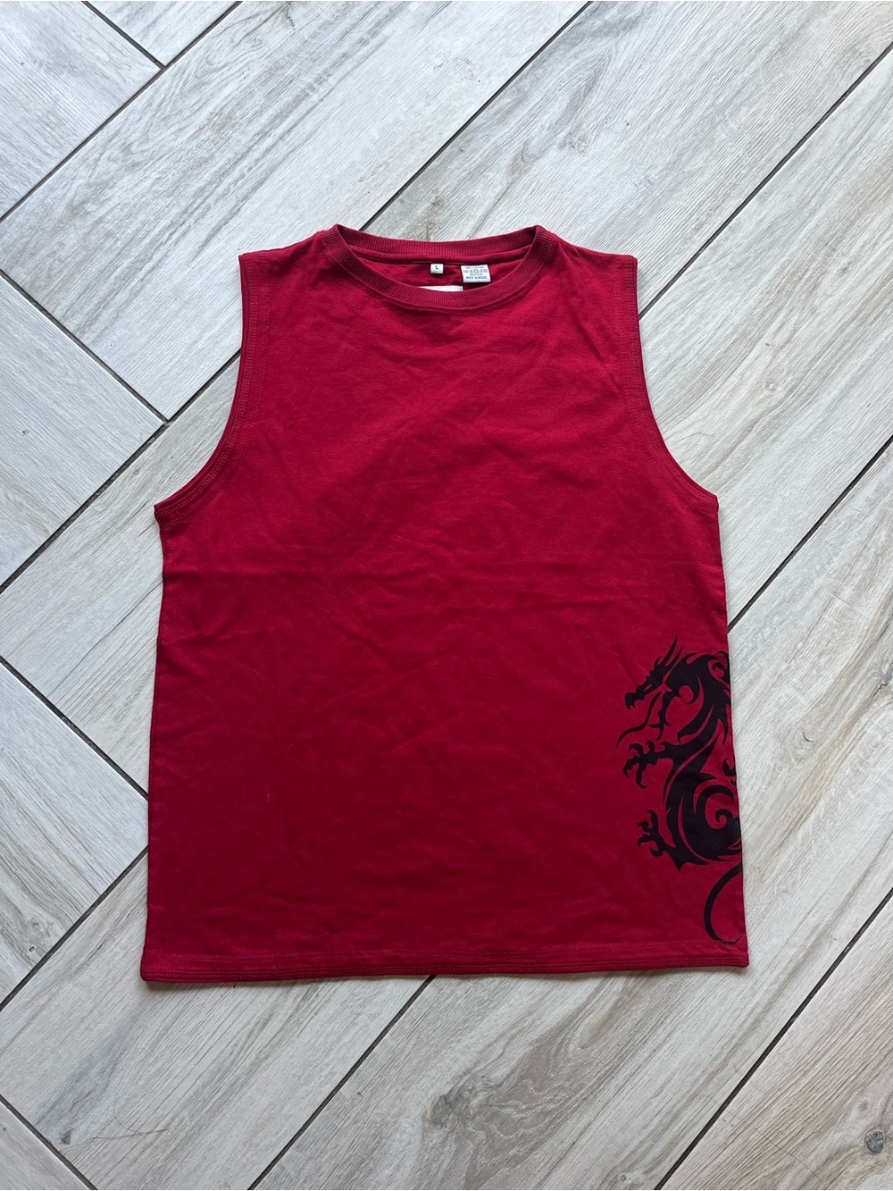 Point Zero Red Sleeveless Tank with Black Dragon Accent